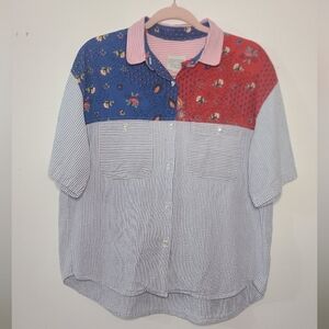 Lanne Marie By Les Olivades Colorful Vintage Patchwork Shirt L